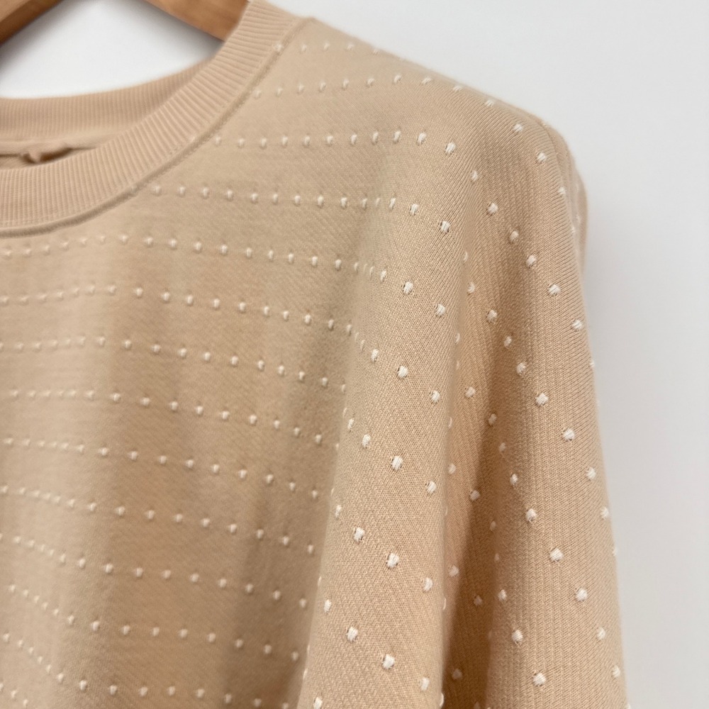 Aerie Women's Tan Textured Dot Crewneck Sweatshirt XL Oversized Comfy Athleisure - Picture 2 of 9